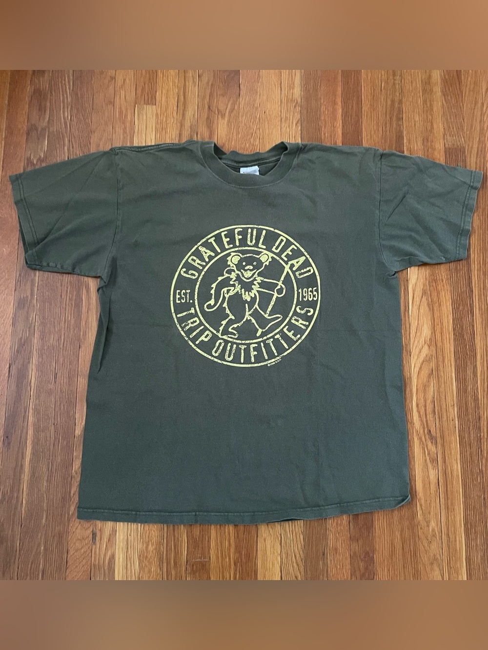 Vintage 2000 Anvil Grateful Dead Olive Green Tee with Yellow Bear Logo